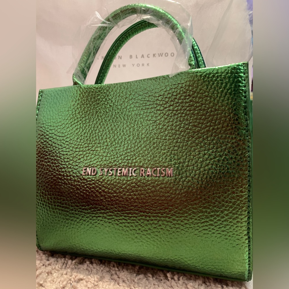 Brandon Blackwood ESR Tote - Green Metallic Leather Designer Handbag